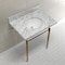 Fauceture KVPB3022M87 30" Console Sink with Brass Legs (8-Inch, 3 Hole), Marble White/Brushed Brass KVPB3022M87 - alternate 2